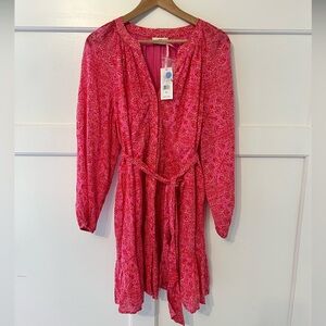 Vineyard Vines Pink Floral Long Sleeve Tie-Waist Dress